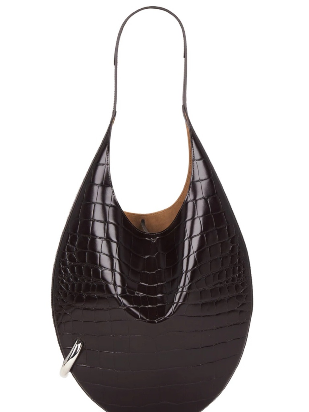 Tory Burch Croc-Embossed Shoulder Bag in Dark Brown